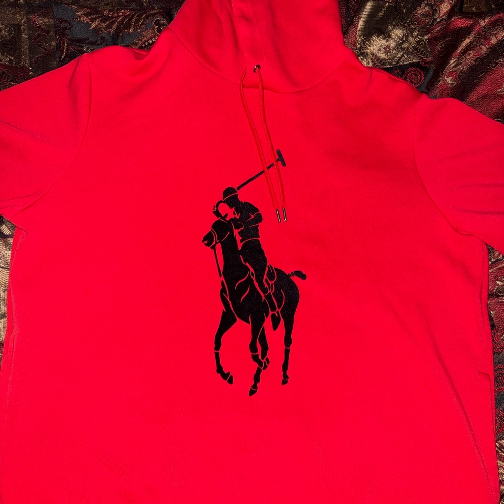 Polo Ralph Lauren Double-Knit Big Pony Felt Embroidered Red/Black PulloverHoodie